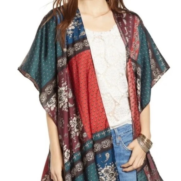 Free People New Mon Cherry boho satin patchwork kimono - Picture 12 of 12
